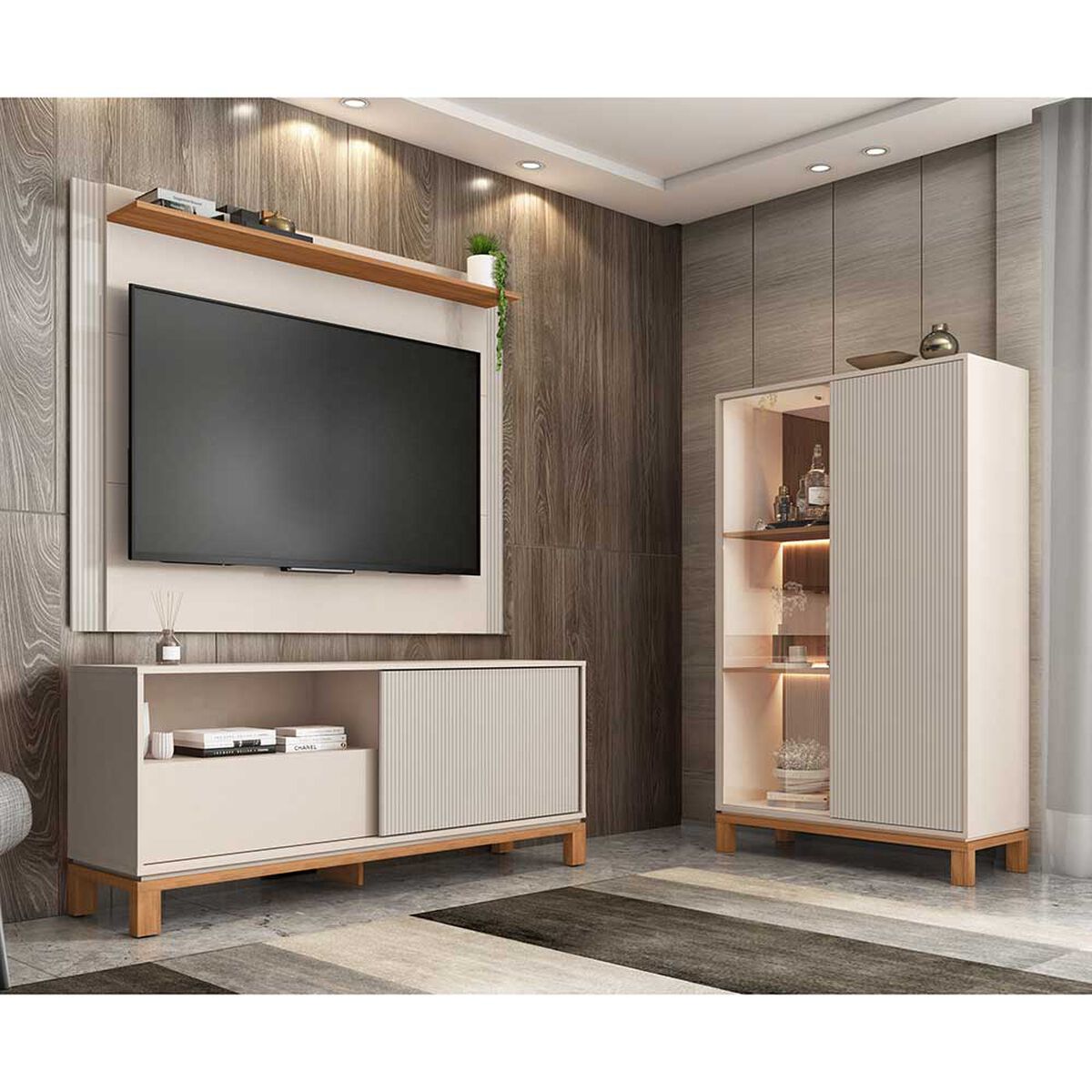 Panel TV 65" + Rack TV 55" + Vitrina Decocasa Mondrian Off White