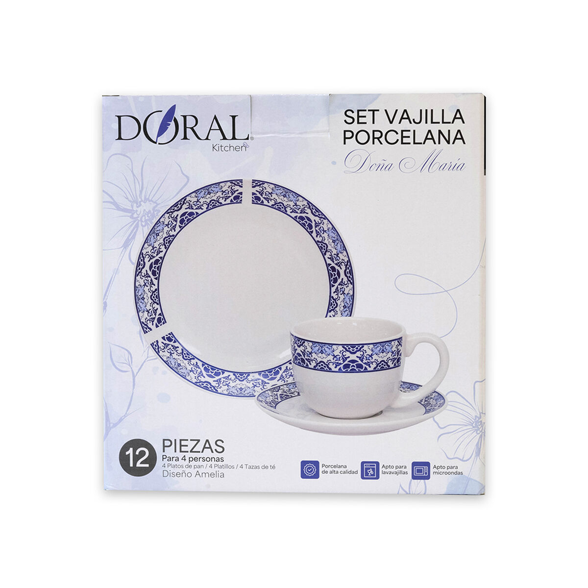 Set Vajilla Doral Amelia 12 Piezas Multicolor
