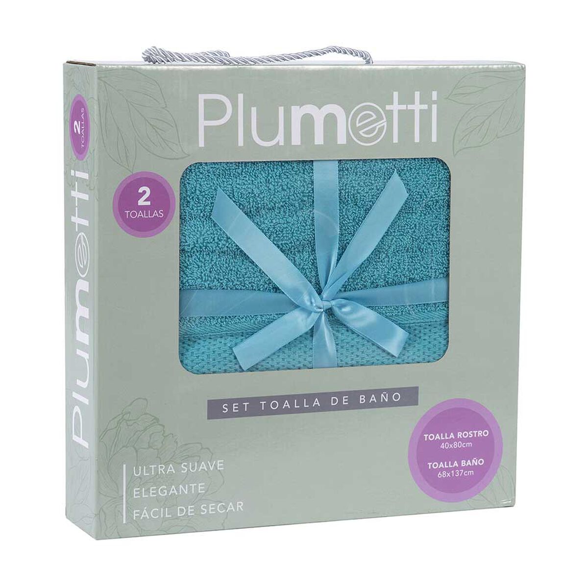 Set 2 Toallas de Baño Plumetti Colorix 68 x 137 cm Celeste