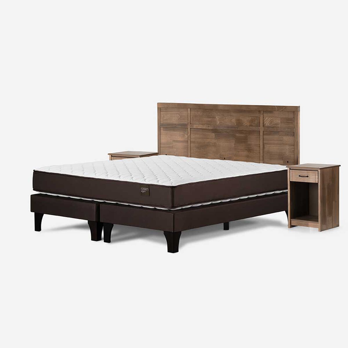 Cama Europea Rosen Base Dividida King Ergo T + Respaldo + 2 Veladores