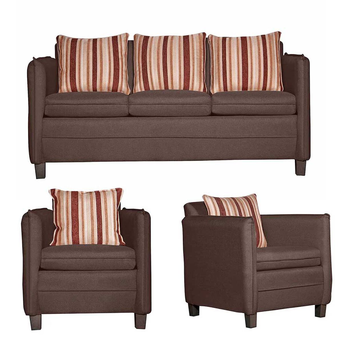 Juego de Living Ruzam Mobel Barcelona Sof&aacute; 3 Cuerpos + Dos Sillones 1 Cuerpo Lino Caf&eacute;