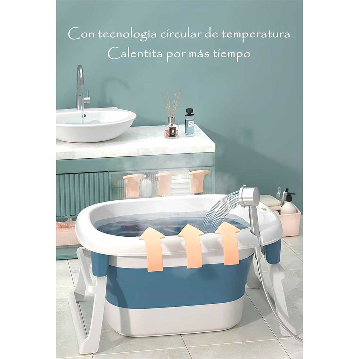 Bañera con Cojin Termómetro y más Accesorios Azul Lubabycas