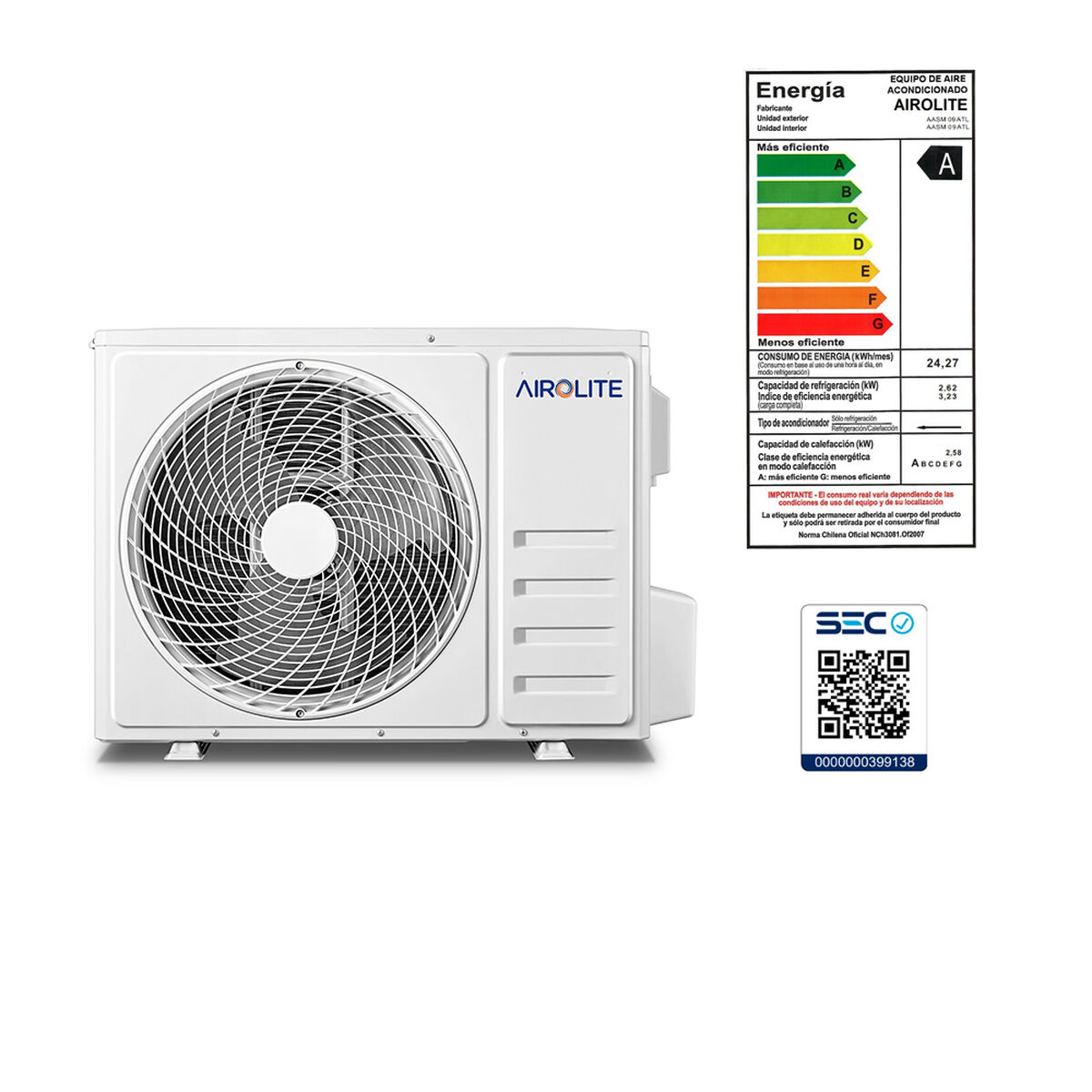 Aire Acondicionado Airolite Aasm 09 Atl Wifi 9000 BTU