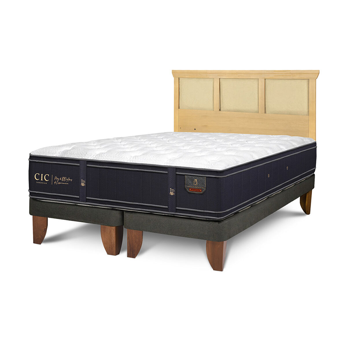Cama Europea CIC Base Dividida 2 Plazas Grand Premium + Respaldo Torino Mostaza