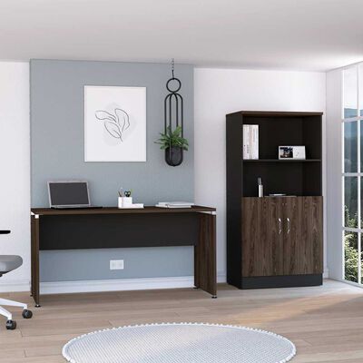 Combo Escritotio + Biblioteca 2 Puertas TuHome Home Office Negro Soft-Coñac