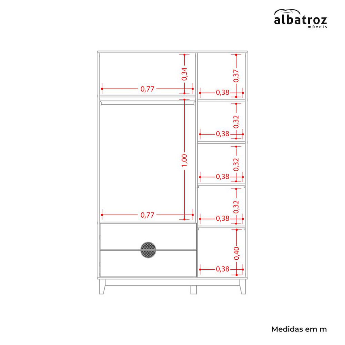 Clóset Vekkahome Ipe 3 Puertas 2 Cajones Blanco Café