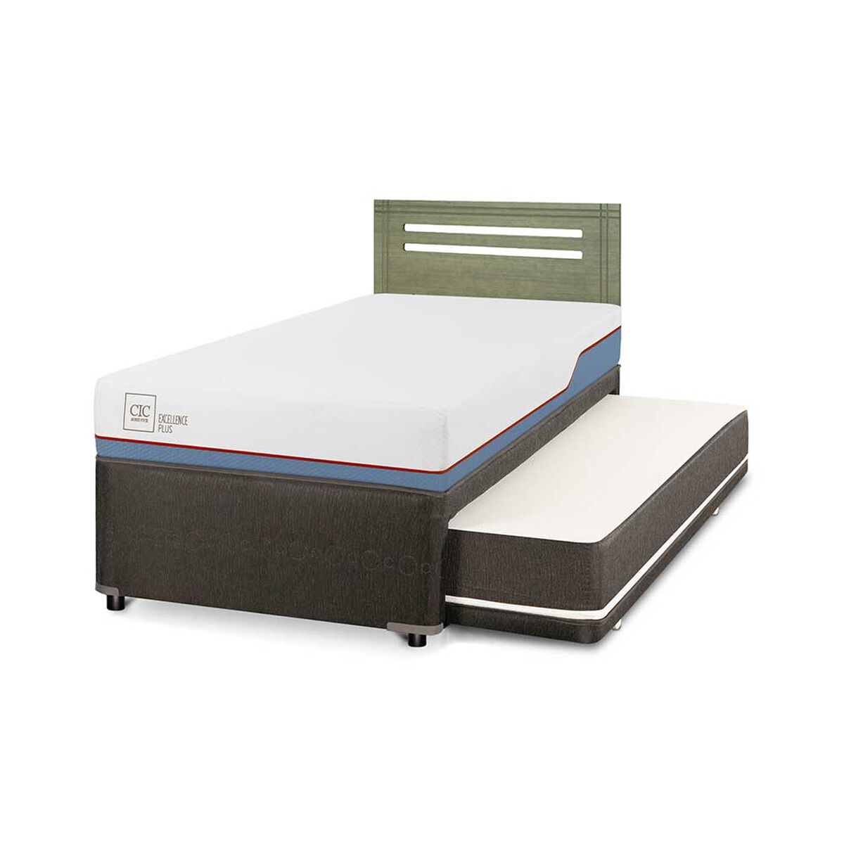 Cama Nido CIC 1,5 Plazas Excellence Plus + Respaldo Munich Olivo
