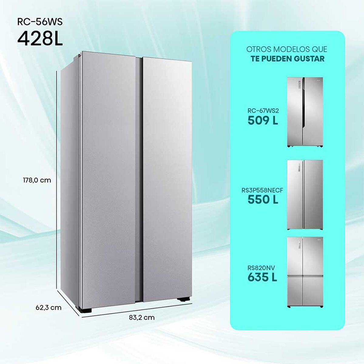 Hisense Refrigerador Side by Side 428 lts RC-56WS 178x83,2CM