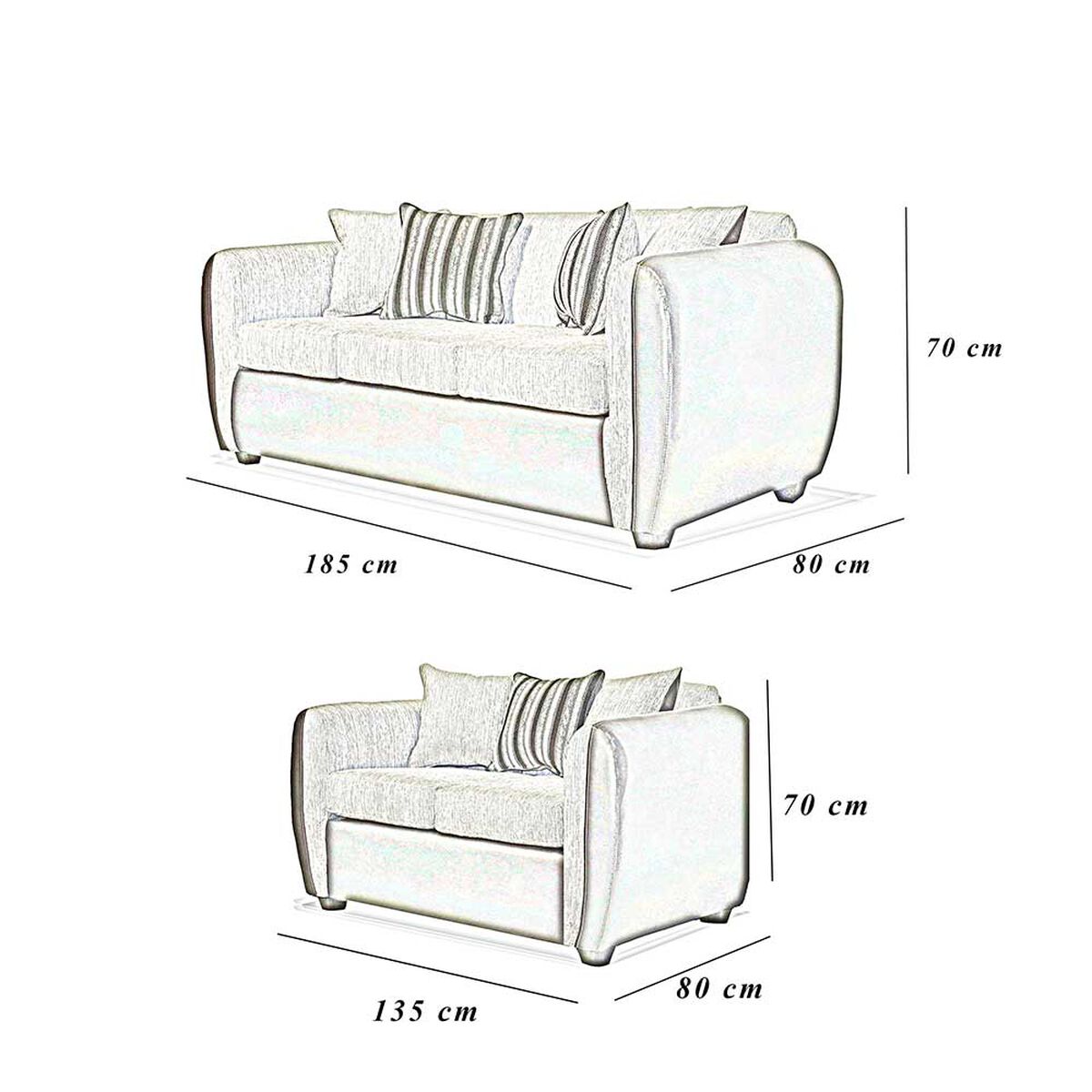 Juego de Living Elegant Detail Oklahoma Sofá 3 Cuerpos + Sofá 2 Cuerpos Gris Plata