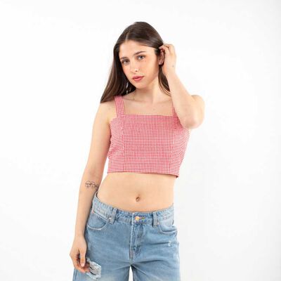 Polera Tartán Crop Sin Mangas Mujer Icono
