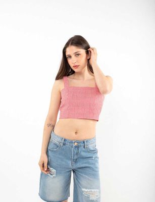 Imagen 1 del producto Polera Tartán Crop Sin Mangas Mujer Icono Rojo