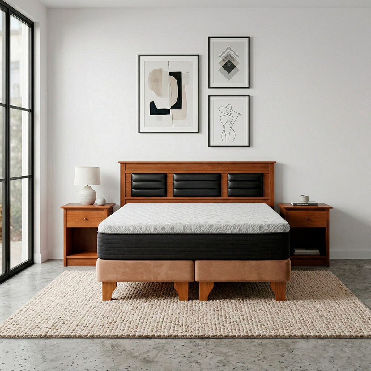Cama Europea Latam Home 2 Plazas New Top Beige + Maderas Altair