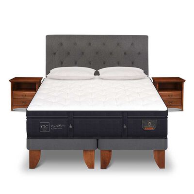 Cama Europea CIC 2 Plazas Súper Premium + Respaldo + Veladores + Almohadas Ganso