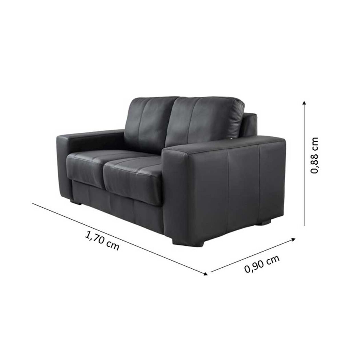 Sofá Cuero Yardas Como Negro 2 Cuerpos