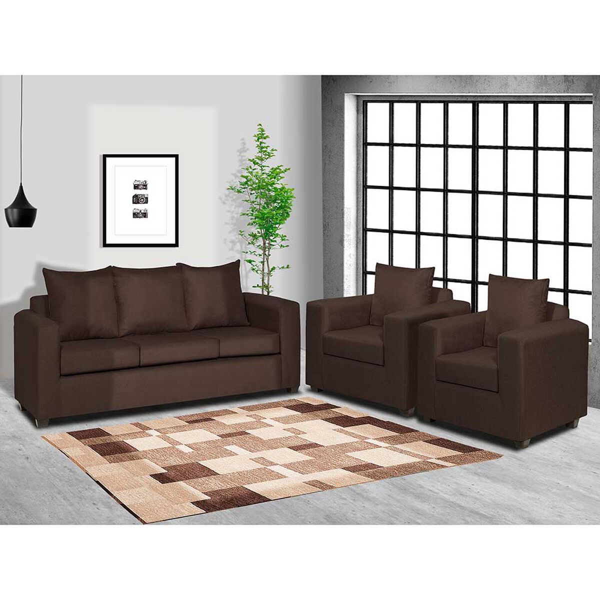 Juego de Living Deco Outlet Turín Sofá 3 Cuerpos + Dos Sillones 1 Cuerpo Chocolate