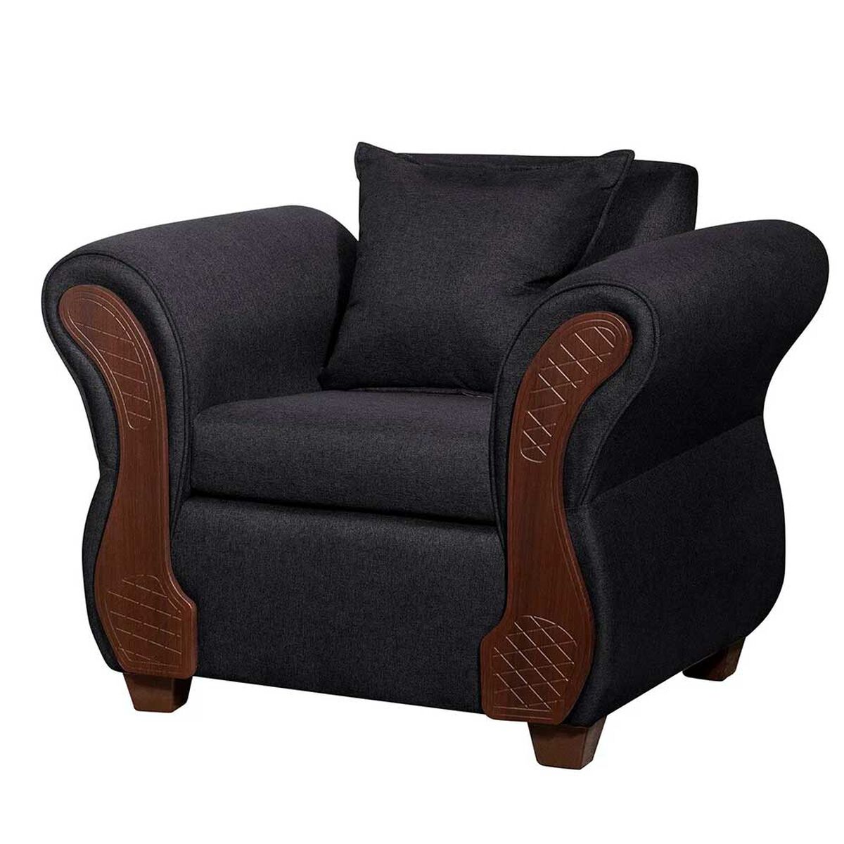 Juego de Living Ruzam Mobel Marsella Sof&aacute; 3 Cuerpos + Dos Sillones 1 Cuerpo Lino Negro