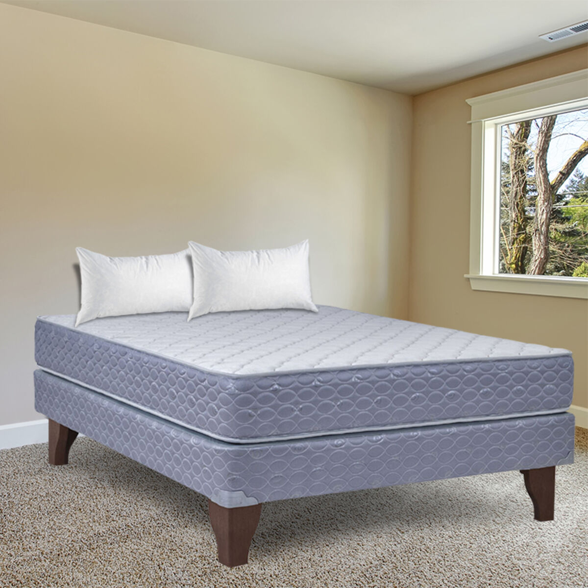 Combo Cama Europea Celta 2 Plazas New Atlantis + Pack Almohadas Celta Imperial