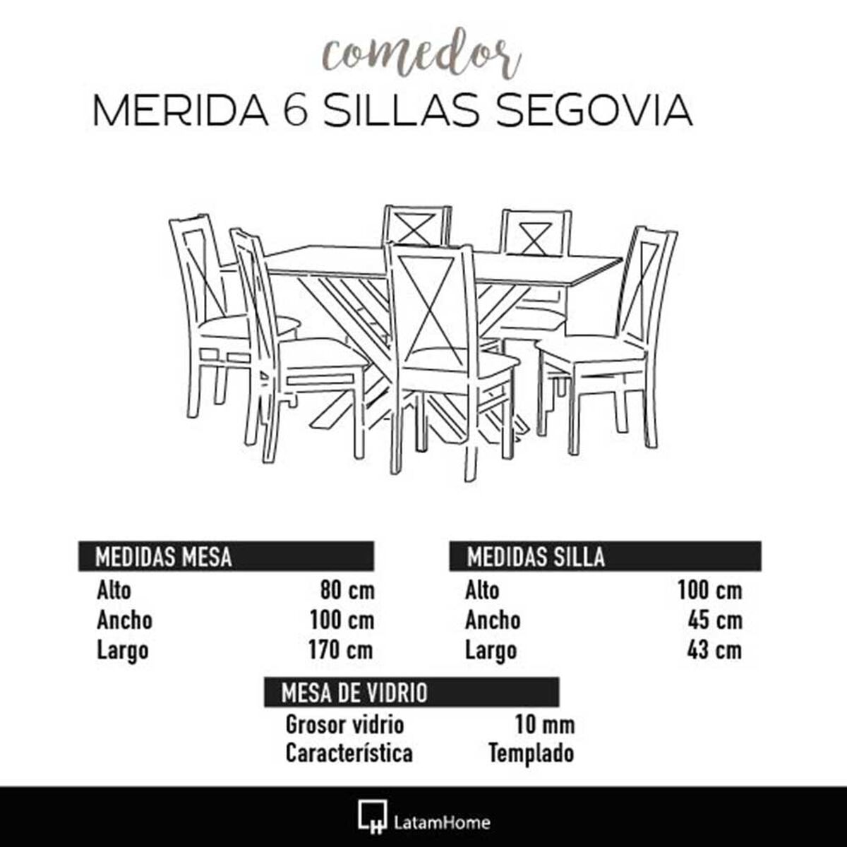 Juego de Comedor Latam Home Merida 6 Sillas Negro