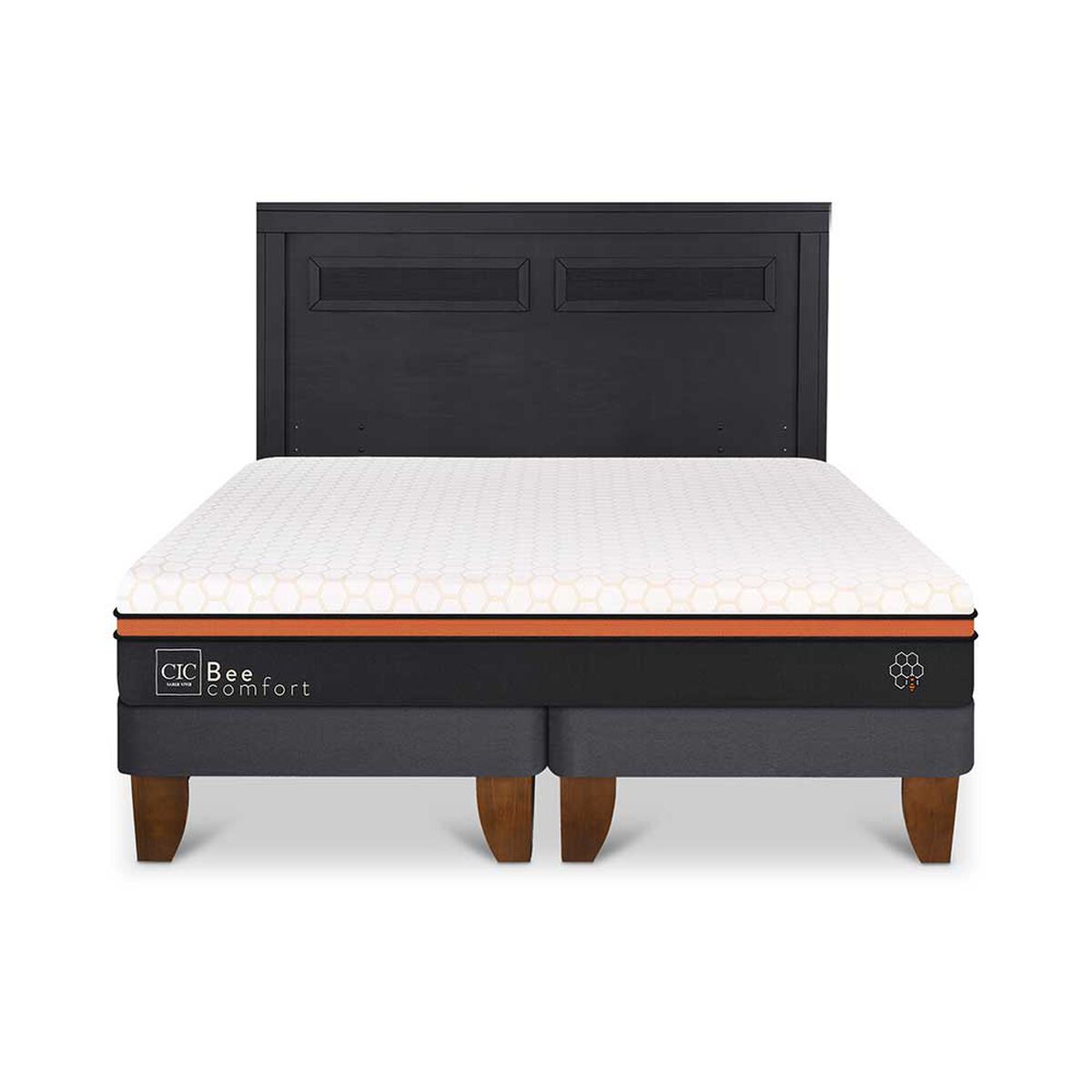 Cama Europea CIC Base Dividida King Beecomfort + Respaldo Milan Negro