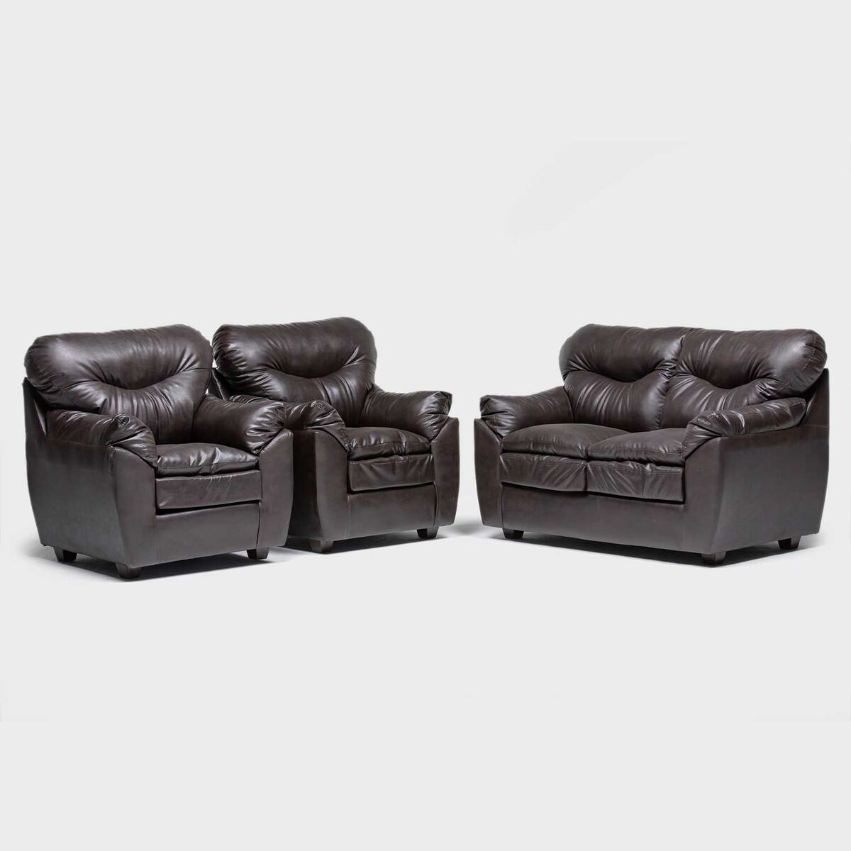 Juego de Living Almore Belén Sofá 2 cuerpos + Dos sillones 1 cuerpo Café