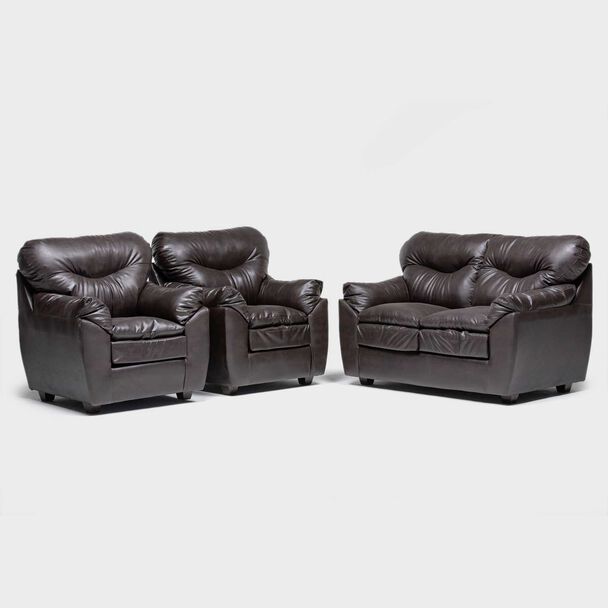 Juego de Living Almore Belén Sofá 2 cuerpos + Dos sillones 1 cuerpo Café