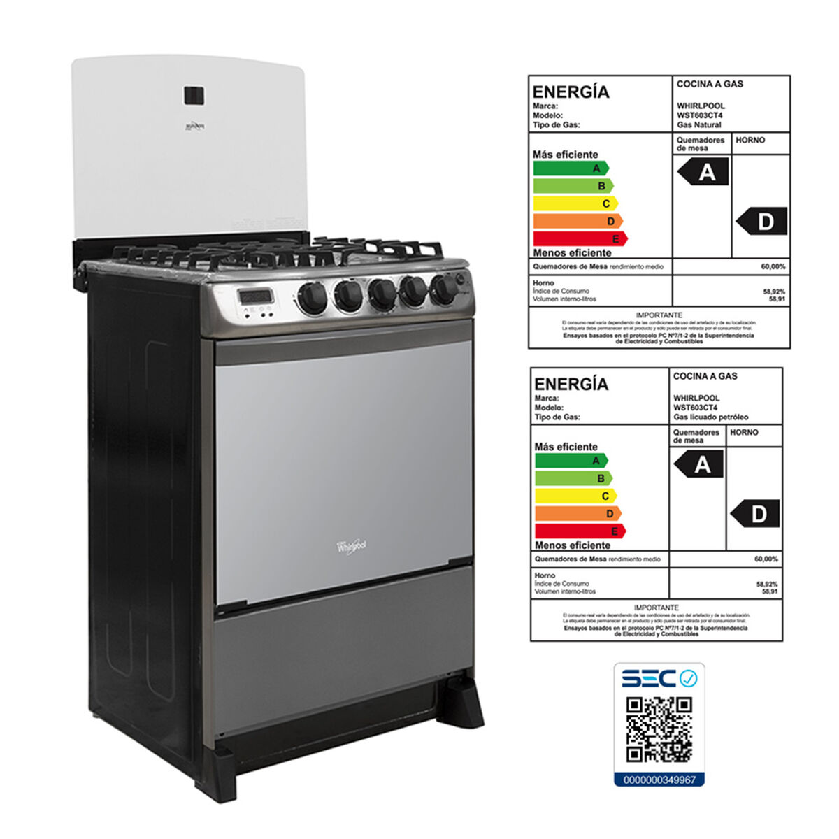 Cocina a Gas Whirlpool WLX603CT4 4 Quemadores