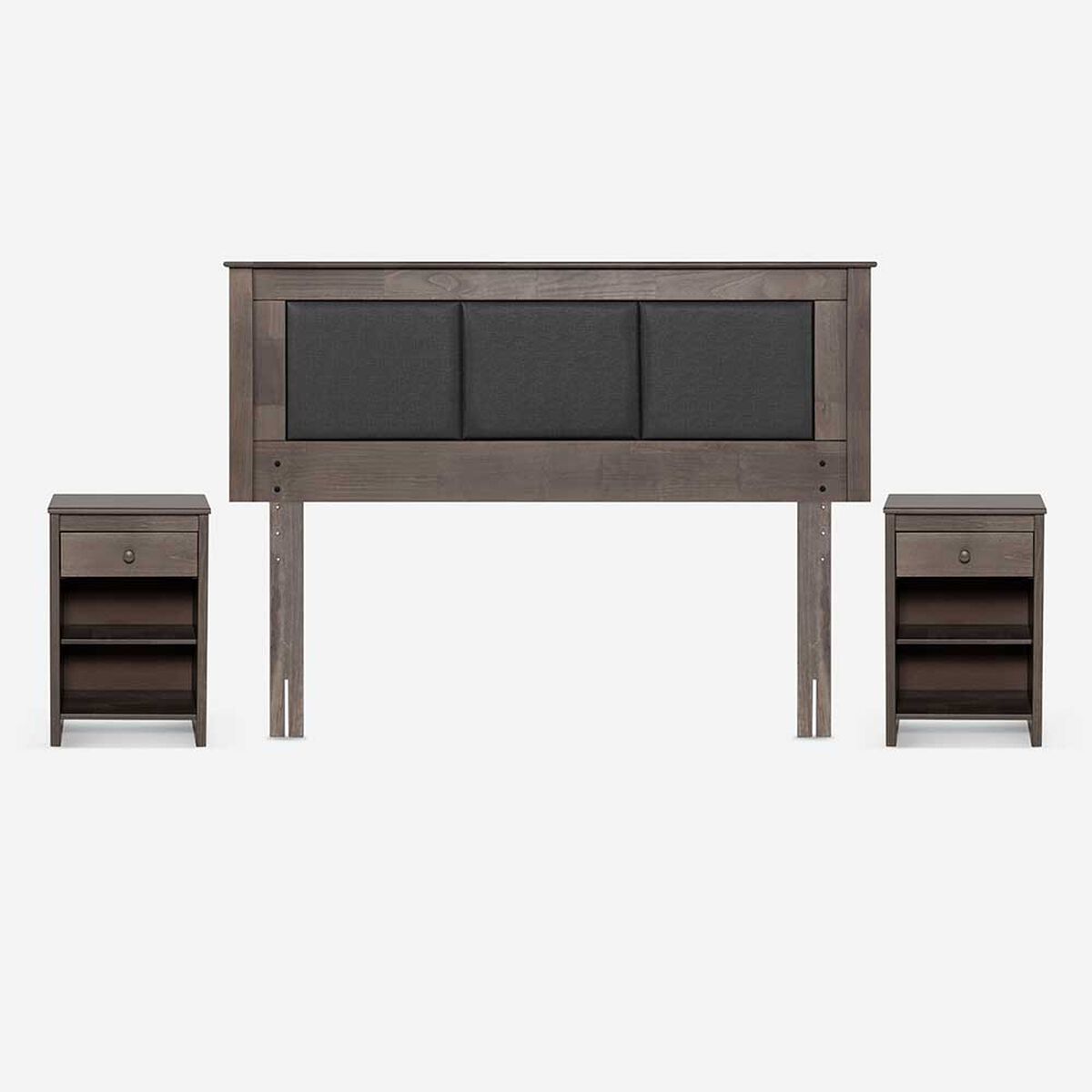 Cama Europea Rosen Base Dividida 2 Plazas New style 6 + Respaldo Rachel Gris + 2 Veladores