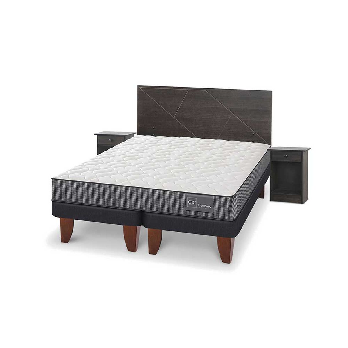 Cama Europea CIC Base Dividida King Anatomic + Respaldo + 2 Veladores Villarrica