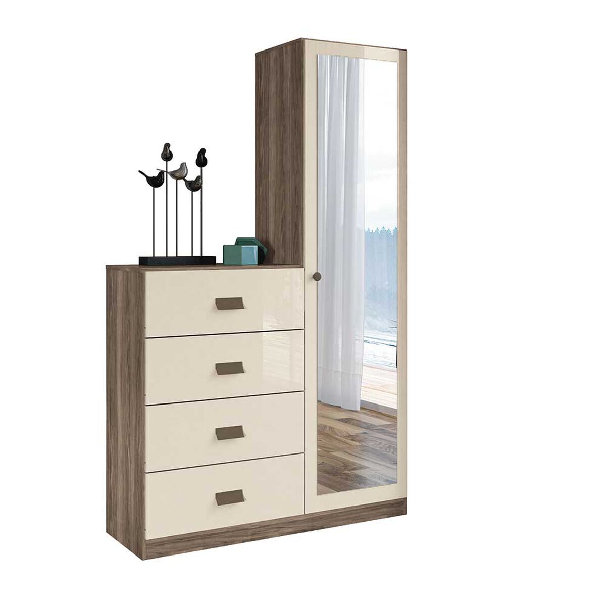Cómoda Onessta Estilo Demolicion 4 Cajones 1 Puerta