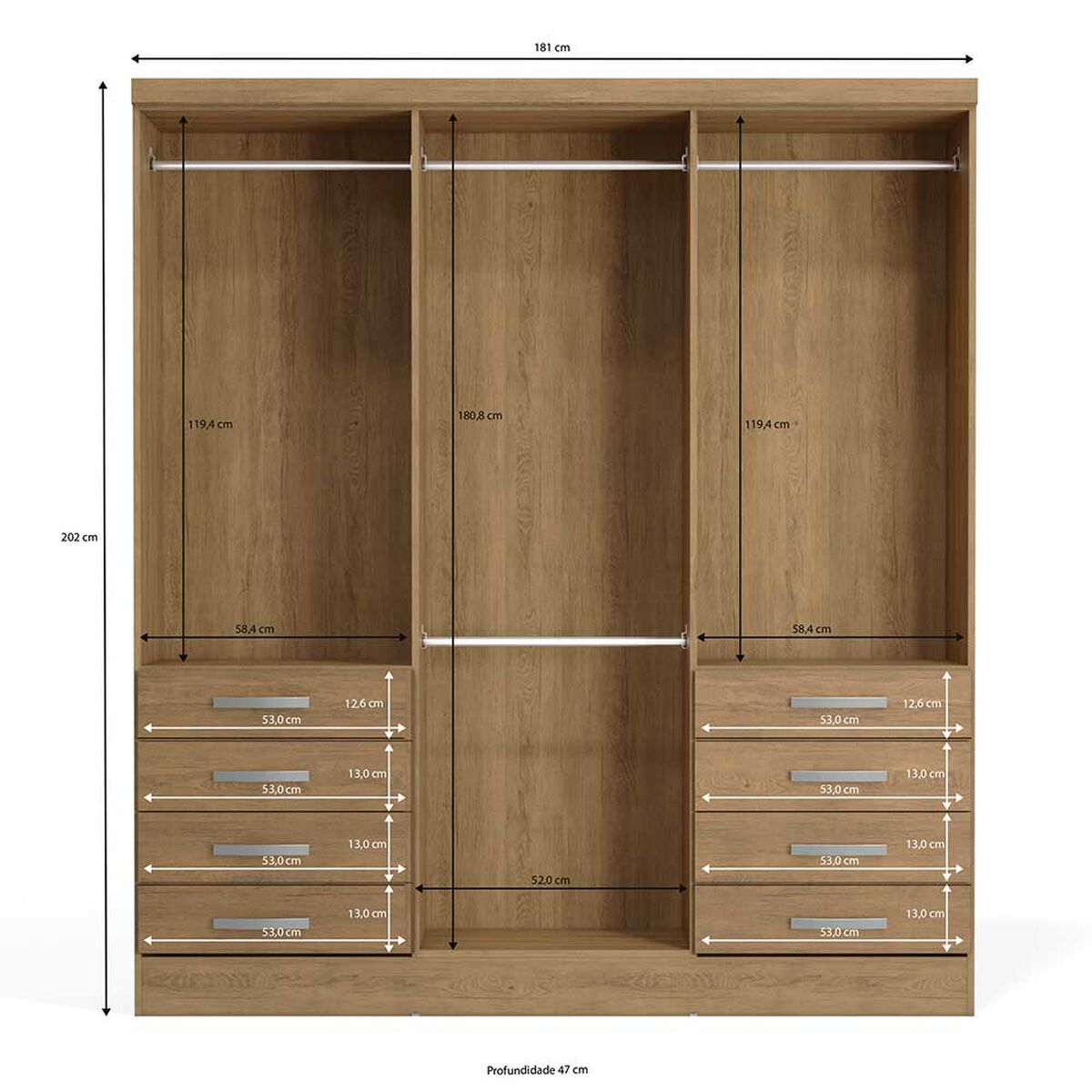 Closet Yardas Agustina 6 Puertas 8 Cajones Nogal