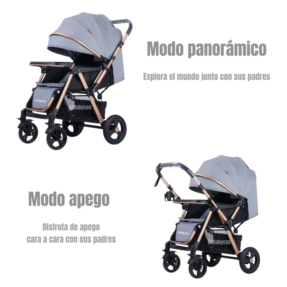 Coche de Paseo Reversible Rubik Gris LuBabycas