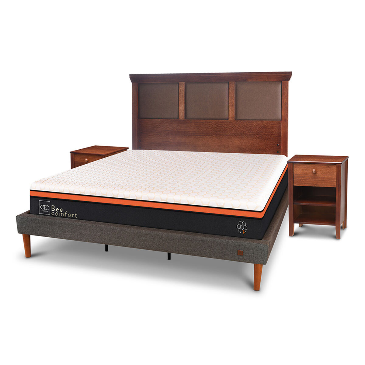 Cama Europea Curve CIC King Bee Comfort + Respaldo + 2 Veladores