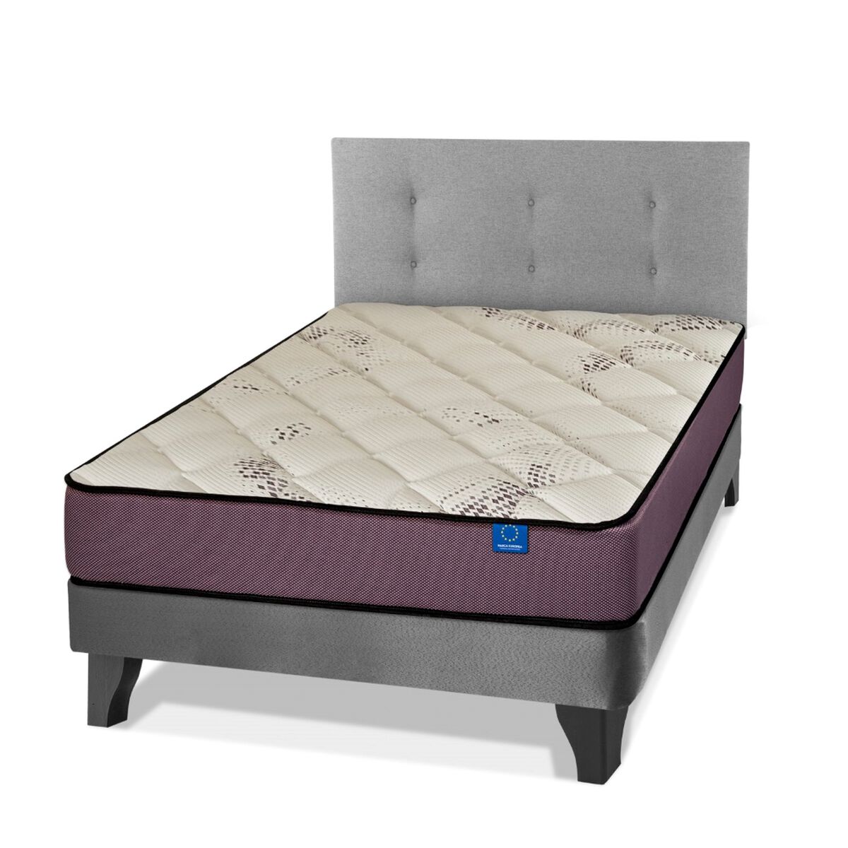 Cama Europea Flex 1,5 Plazas Juvenil Morado + Respaldo Royal Gris