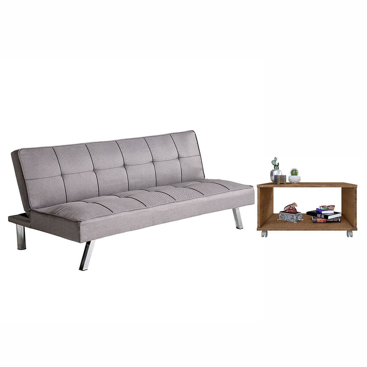 Futón Zibel Lungo 3 Cuerpos + Mesa de Centro Zanzini Nature