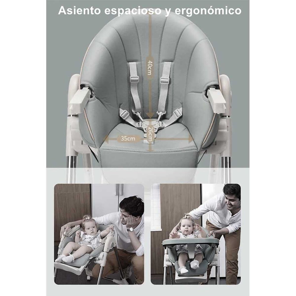 Silla de Comer Lubabycas Plegable con Ruedas Gris