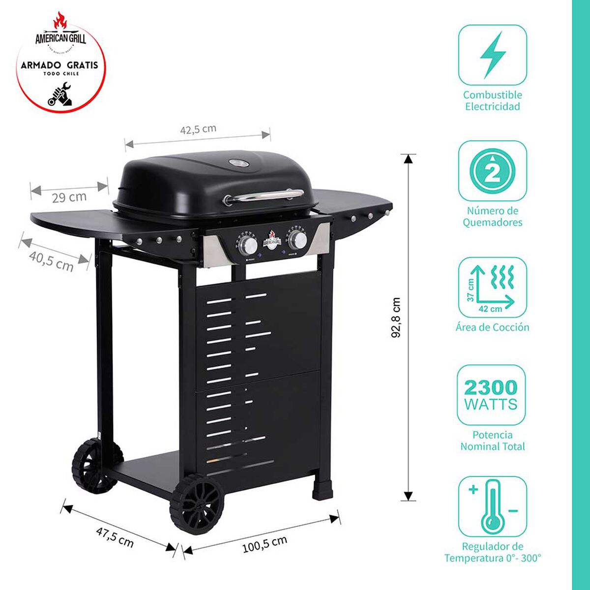 Parrilla Eléctrica American Grill 2 Quemadores Manhattan Black