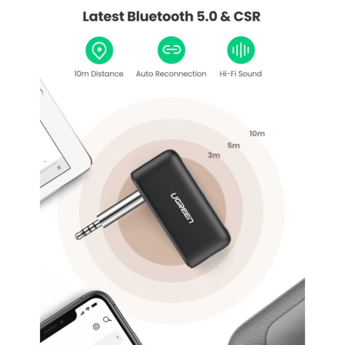 Receptor Audio Plug 3.5Mm Bluetooth 5.0 Recargable Ugreen Cm276