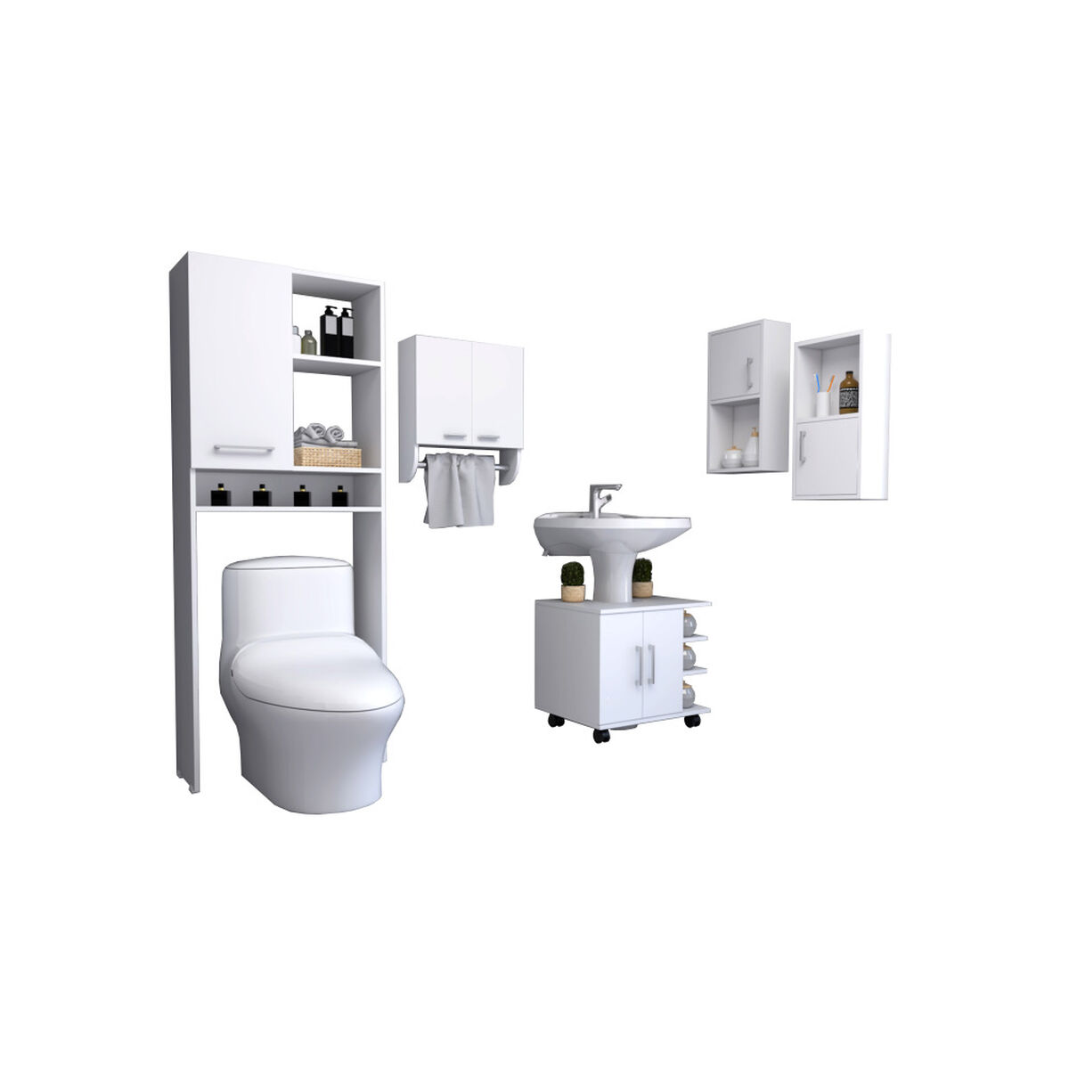 Botiquín Bath 28 + Base Lavamanos + Estante Wc + Auxiliar TuHome BigBath Blanco