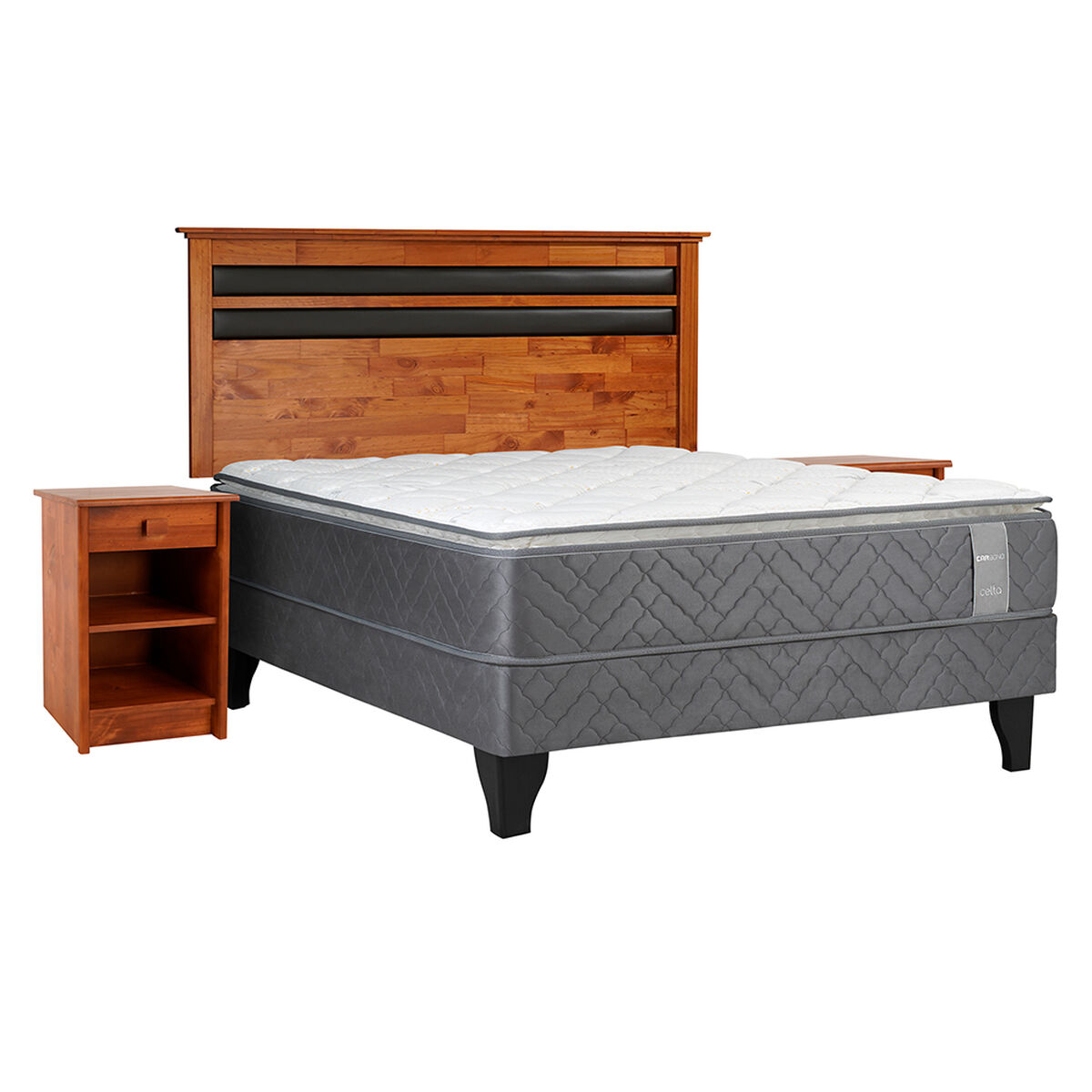 Cama Europea Celta 2 Plazas Carbono +  Respaldo + 2 Veladores Mallorca