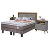 Combo Cama Europea Rosen Base Dividida 2 Plazas New Style 6 + Respaldo + 2 Veladores Dreams Treliza Gris + Pack Almohadas Celta Imperial Soft