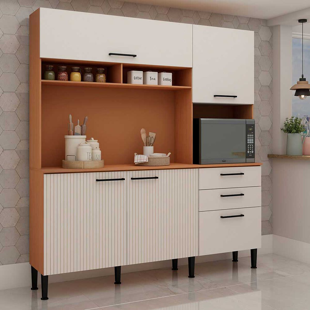 Kit Cocina Vekkahome Fiori 4 Puertas 3 Cajones Beige