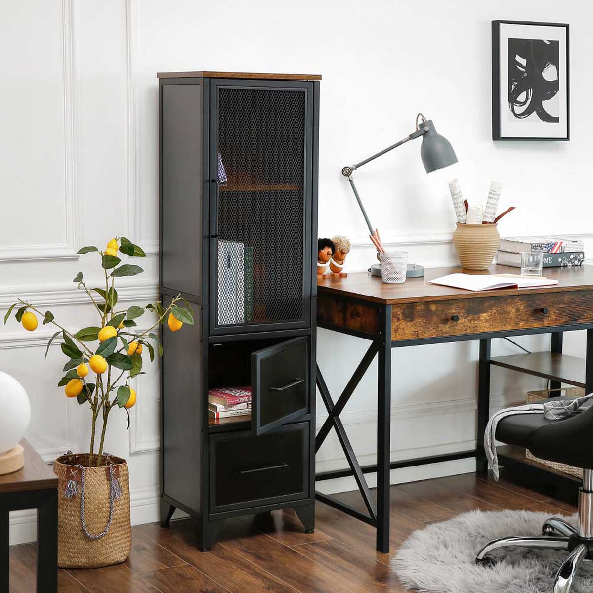 Biblioteca Fm Furniture Vintage Metalwood Collection Marrón Rústico Negro