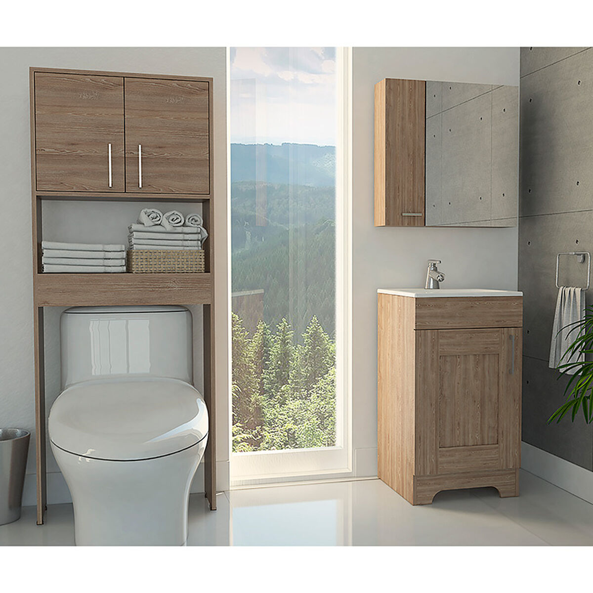 Set Muebles Ahorrador + Lavamanos + Gabinete Espejo TuHome Barcelona