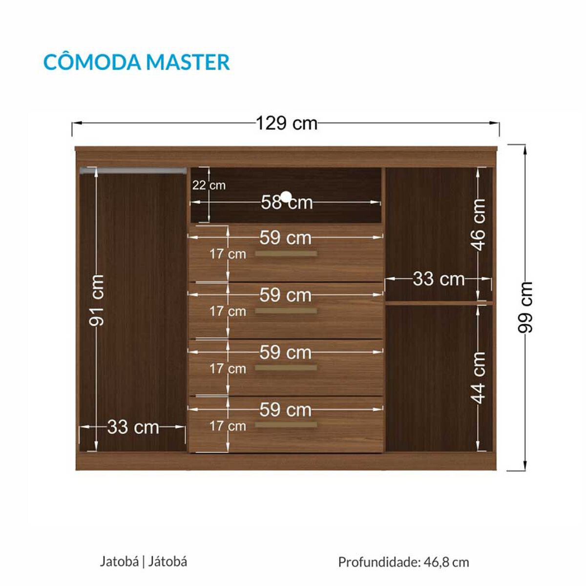 Cómoda Onessta Master 2 Puertas 4 Cajones Jatoba