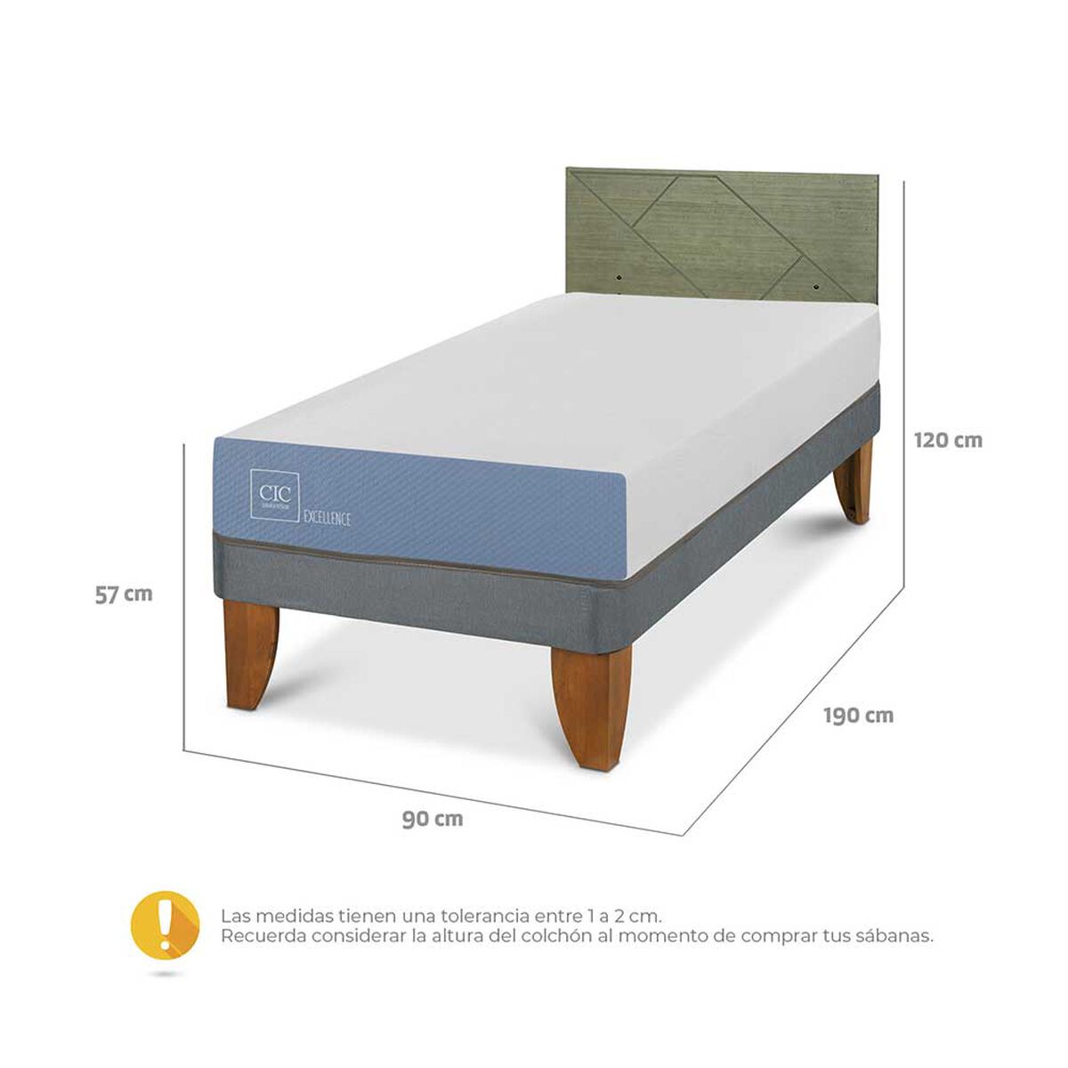 Cama Europea CIC 1 Plaza Excellence + Respaldo Villarrica Olivo
