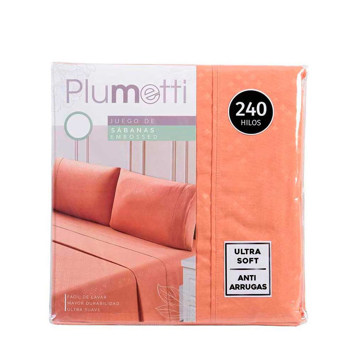 Juego de S&aacute;banas Embossed Plumetti 1,5 Plazas Mimosa Coral