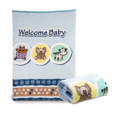 Frazada Reversible Bebe Animalitos Celeste Bebesit