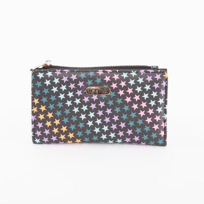 Billetera Estrellas Negra Eco Cuero Mujer Icono