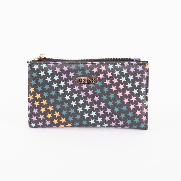 Billetera Estrellas Negra Eco Cuero Mujer Icono