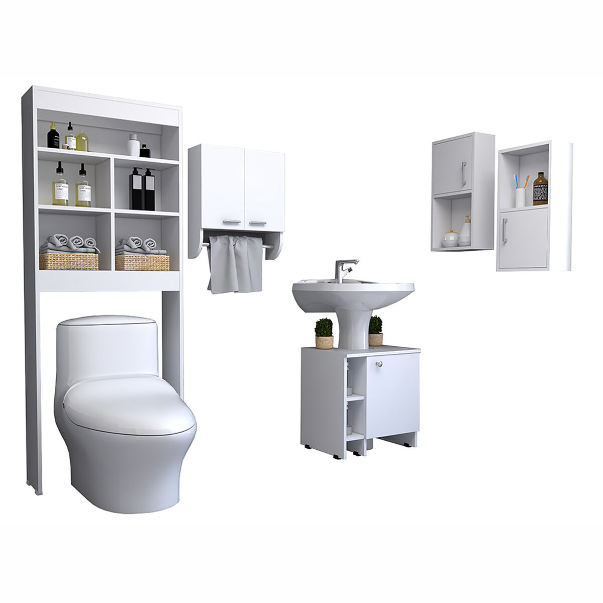 Combo Gabinete + Mueble Lavamanos + Optimizador Baño + Mueble Auxiliar  TuHome Big Bath